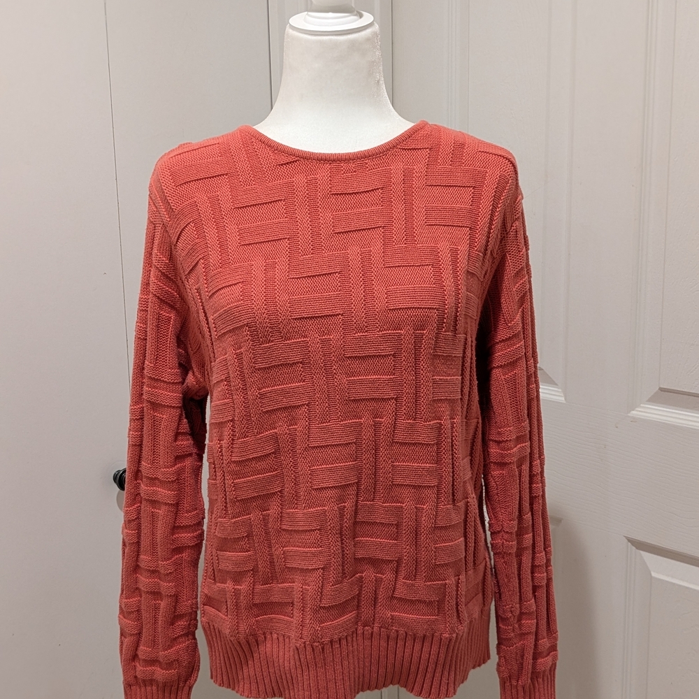 Cotton Textured Knit Sweater - Coral